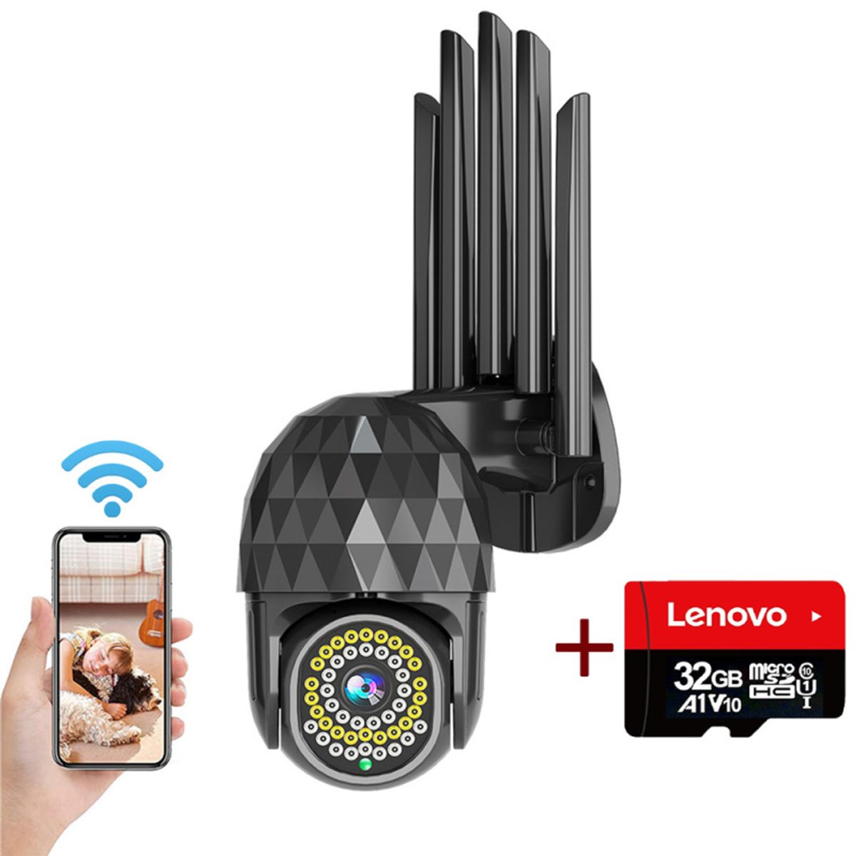 PUREPOWER - Cámara de seguridad WiFi IP66 Con Lenovo 32G card Pare Bebe