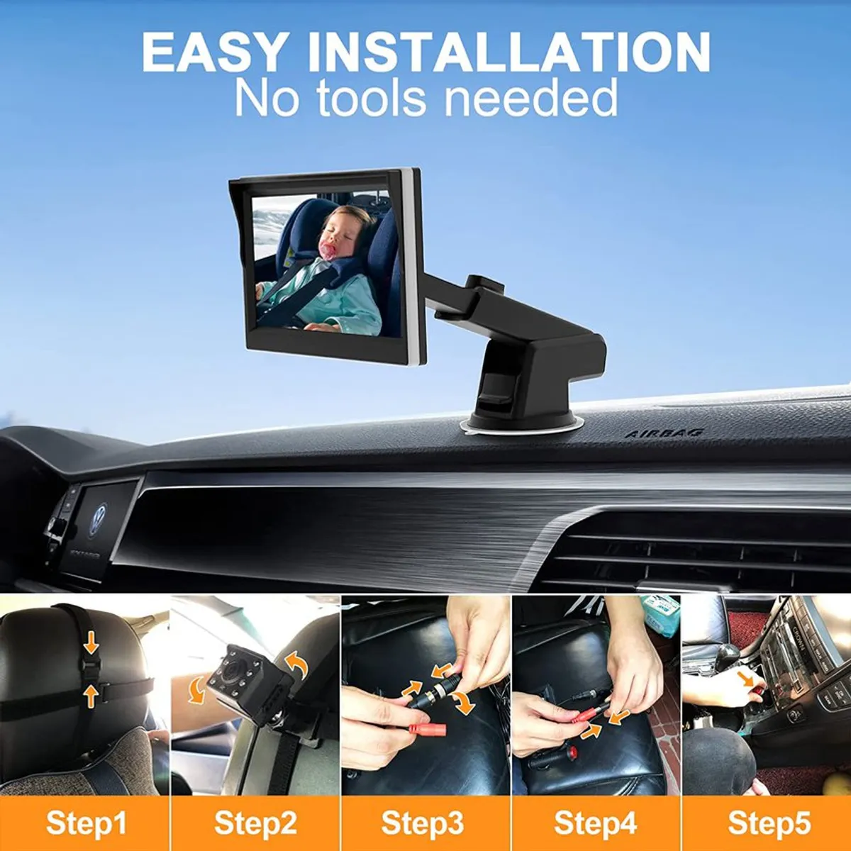 PUREPOWER - Monitor de bebé para el auto con cámara trasera