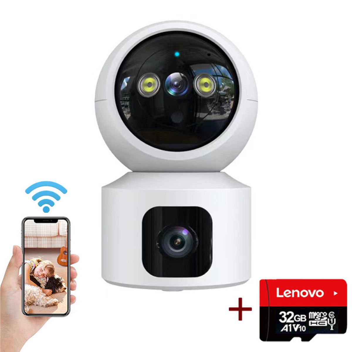 PUREPOWER - Cámara de Seguridad WiFi  Lente Dual 1080P Para Bebe Con 32G