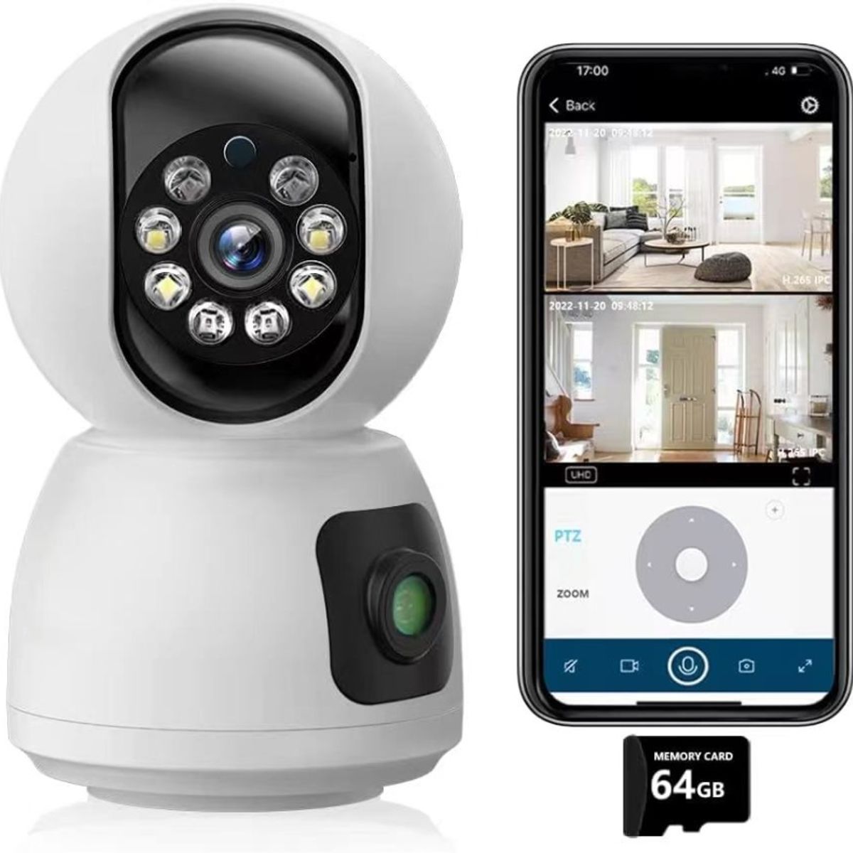 PUREPOWER - Cámara de Seguridad WiFi  Lente Dual 1080P Para Bebe Con 32G