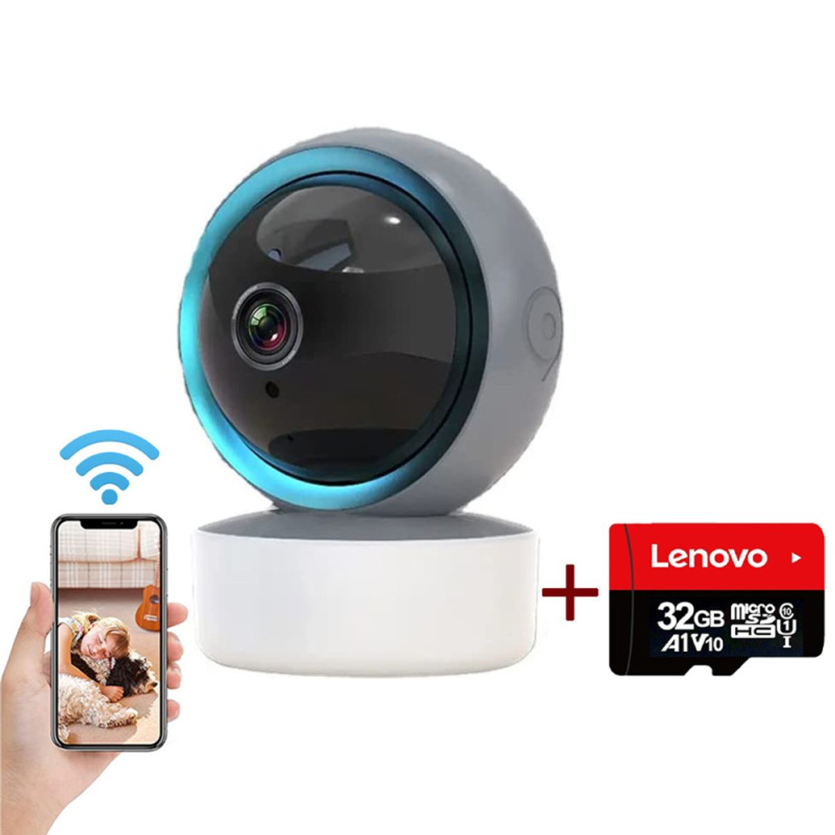 PUREPOWER - Cámara De Seguridad WiFi 1080P Con Lenovo 32G card Interior