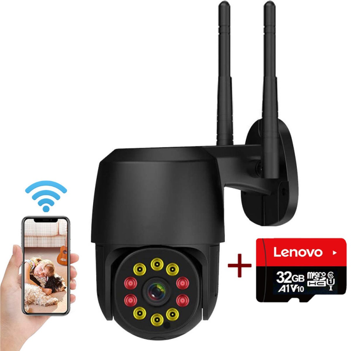 PUREPOWER - Cámara de seguridad WiFi IP66 Con Lenovo 32G card Pare Bebe