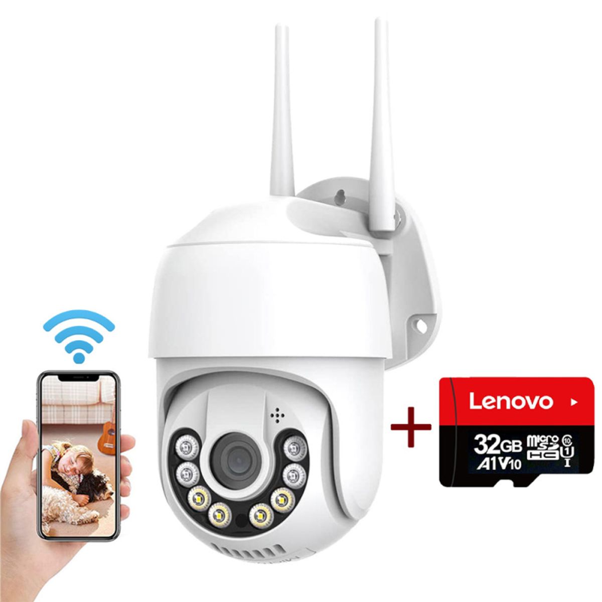 PUREPOWER - Cámara de seguridad WiFi IP66 Con Lenovo 32G card Pare Bebe