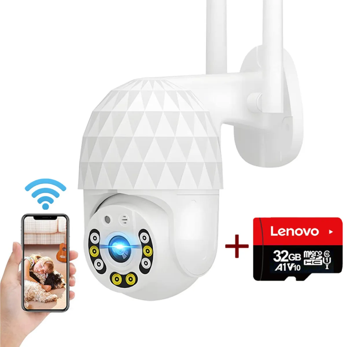 PUREPOWER - Cámara de seguridad WiFi IP66 Con Lenovo 32G card Pare Bebe