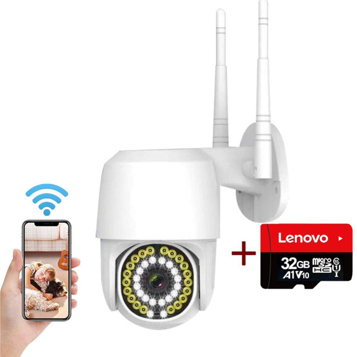 PUREPOWER - Cámara de seguridad WiFi IP66 Con Lenovo 32G card Pare Bebe