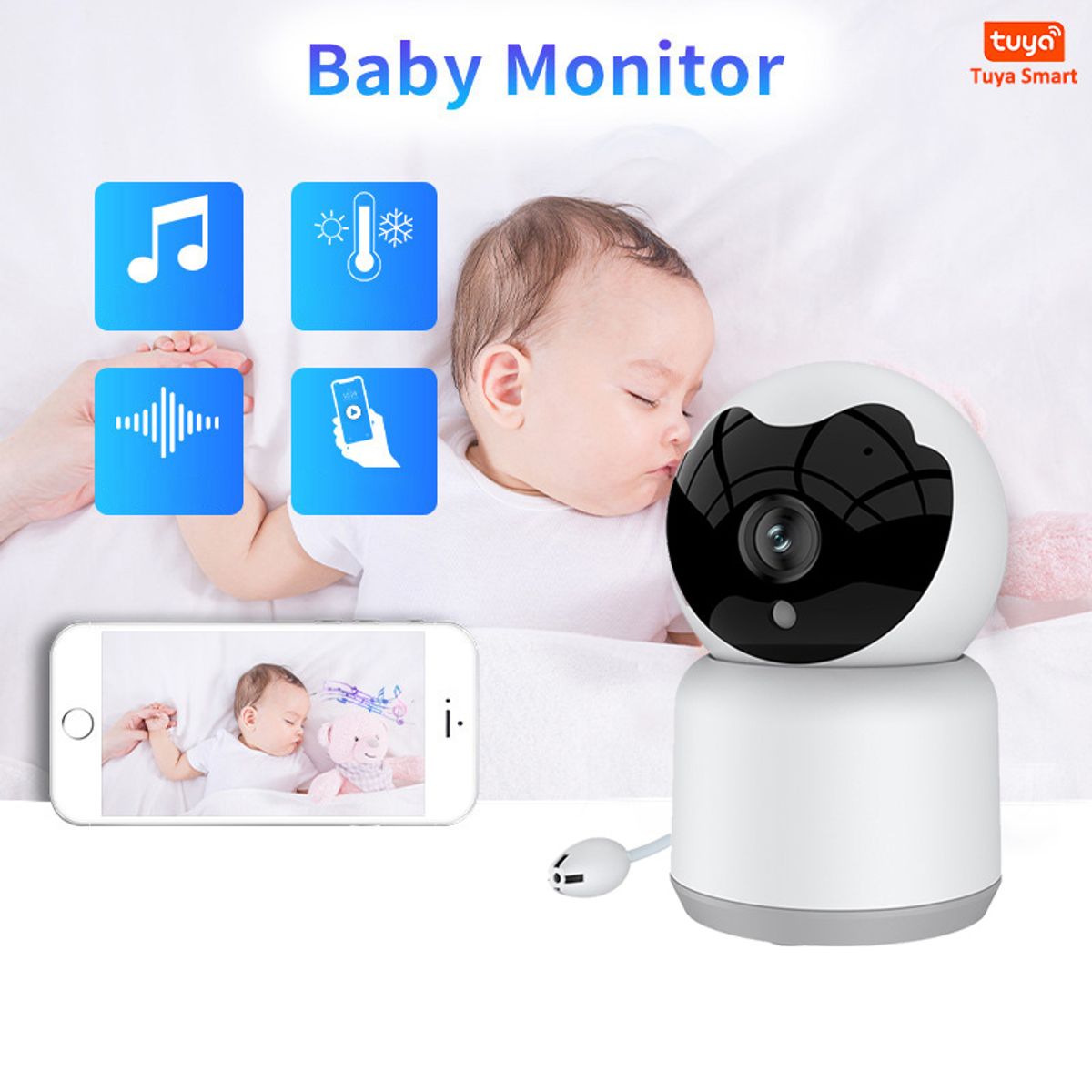 PUREPOWER - Monitor para bebés con micrófono y visión nocturna