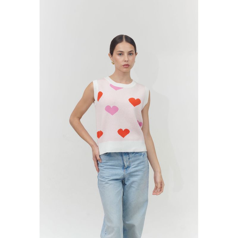 GUINDA - Sweater sin mangas estampado corazón Nala Guinda.