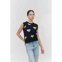 GUINDA - Sweater sin mangas estampado corazón Nala Guinda.