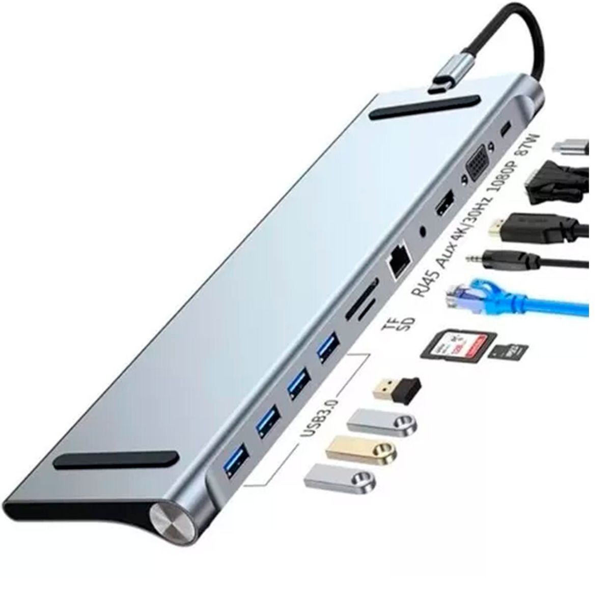 ESHOPANGIE - Adaptador Hub 11 En 1 Usb Tipo C Usb-c Hdmi Vga Usb Lan Sd