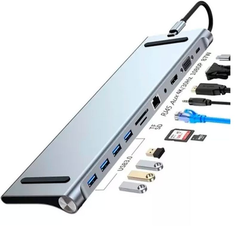 ESHOPANGIE - Adaptador Hub 11 En 1 Usb Tipo C Usb-c Hdmi Vga Usb Lan Sd