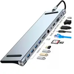ESHOPANGIE - Adaptador Hub 11 En 1 Usb Tipo C Usb-c Hdmi Vga Usb Lan Sd