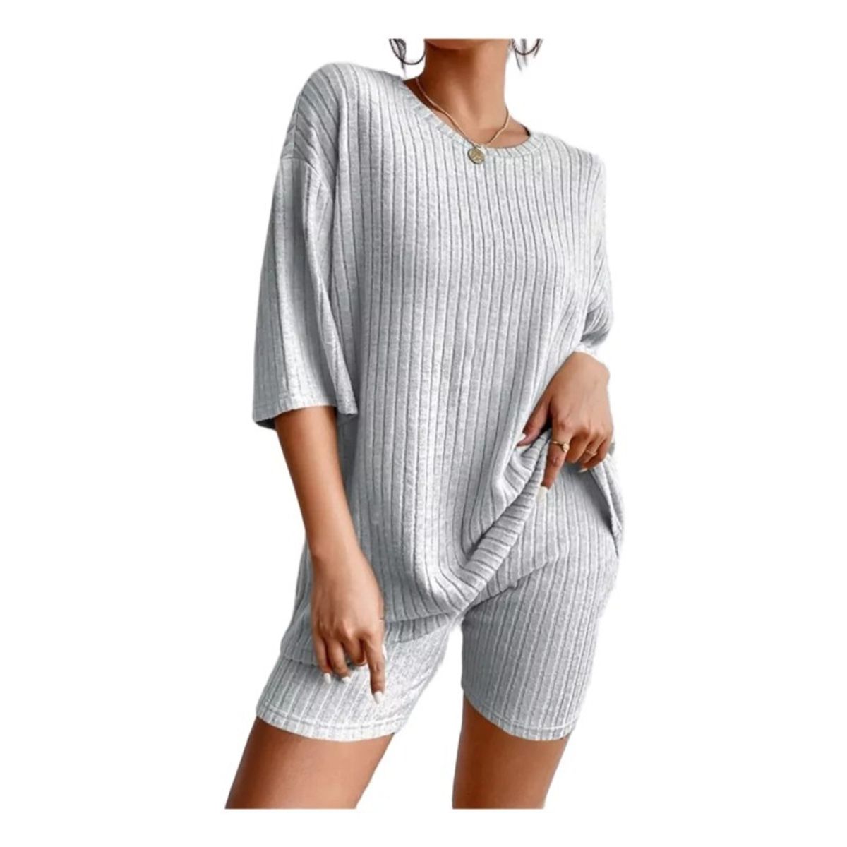 GIOIO - Conjunto De Pantalón Corto Holgado De Manga Corta Para Mujer