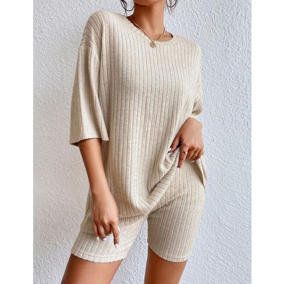 GIOIO - Conjunto De Pantalón Corto Holgado De Manga Corta Para Mujer