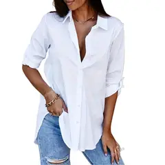 GIOIO - Camisa simple de color sólido de cuello V para mujeres