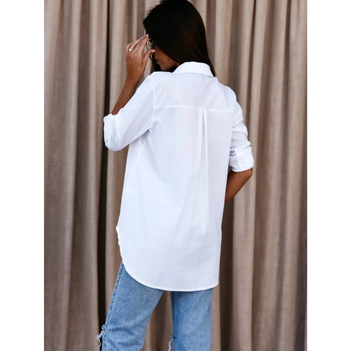GIOIO - Camisa simple de color sólido de cuello V para mujeres
