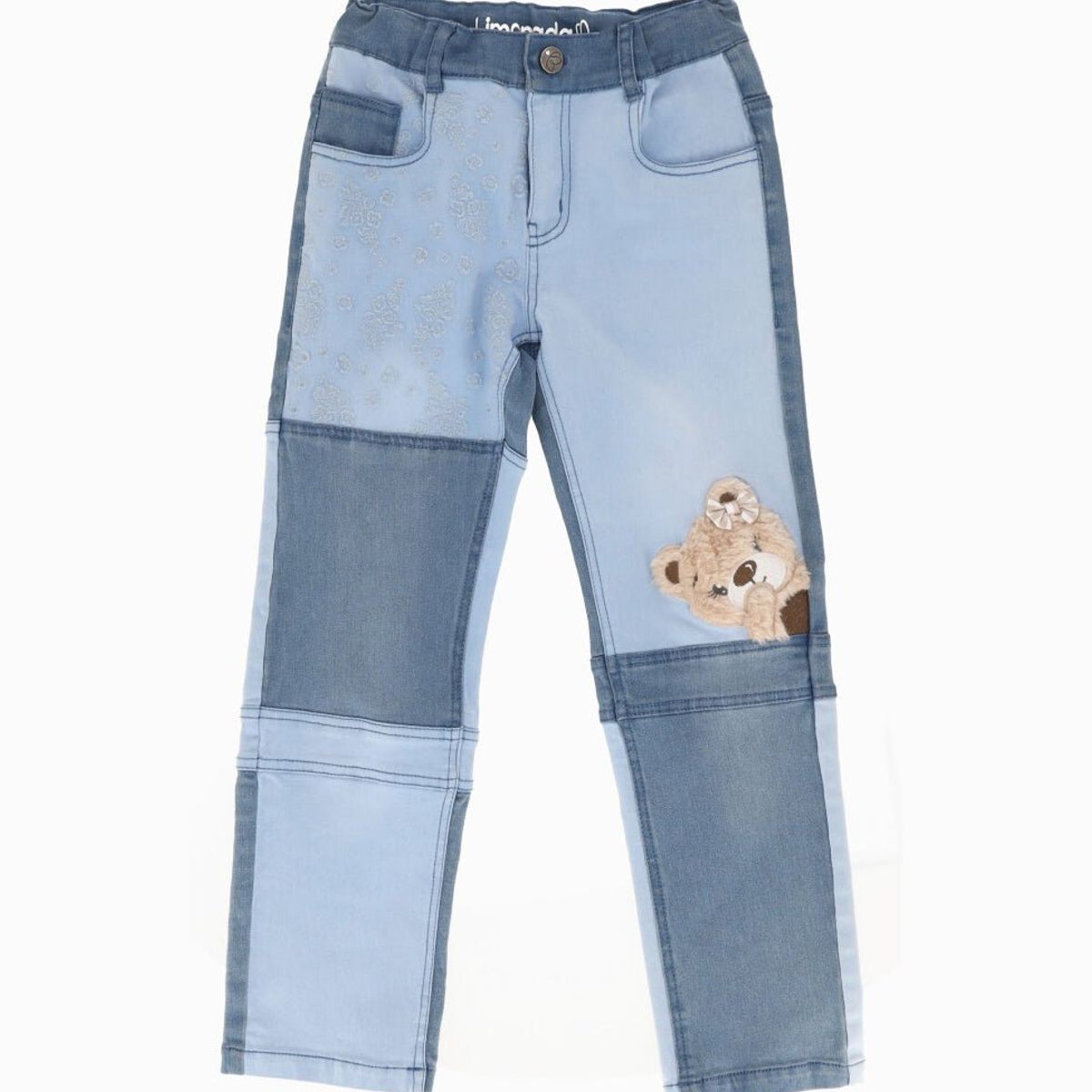 LIMONADA - Jeans niña patchwork con oso celeste Limonada