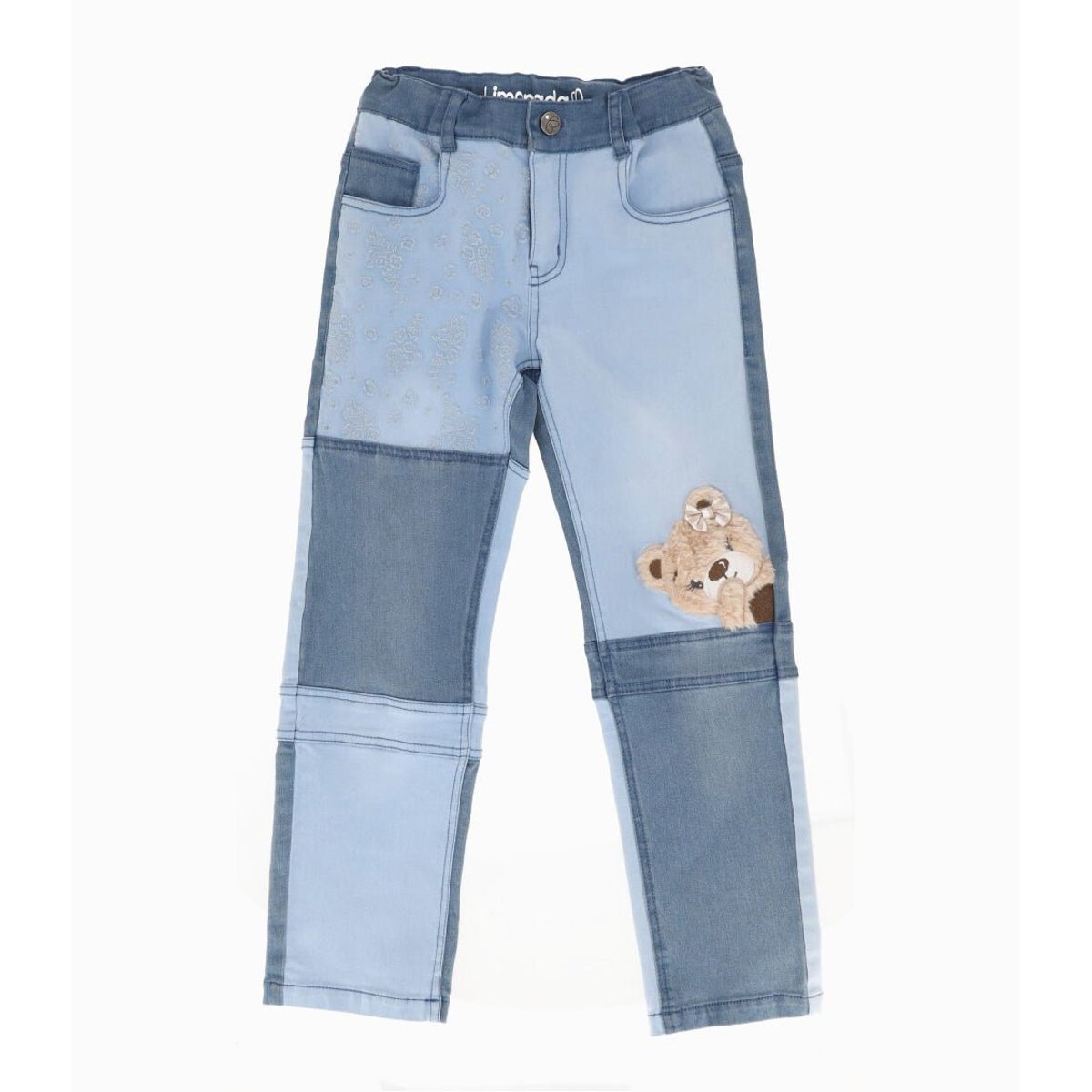 LIMONADA - Jeans niña patchwork con oso celeste Limonada