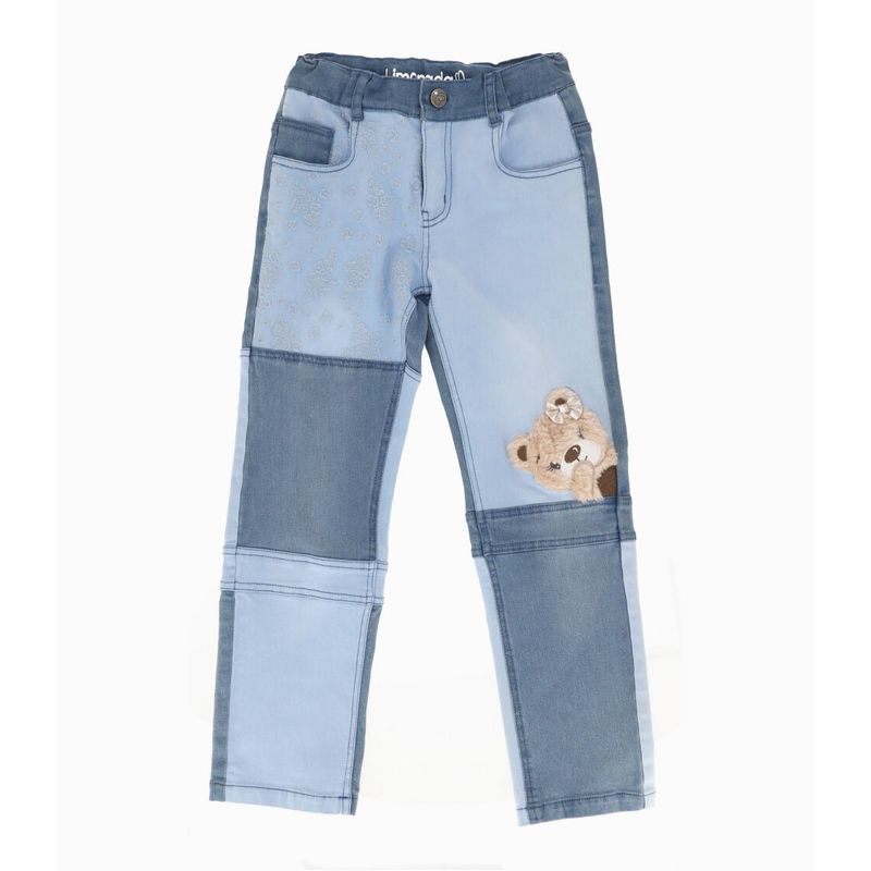LIMONADA - Jeans niña patchwork con oso celeste Limonada
