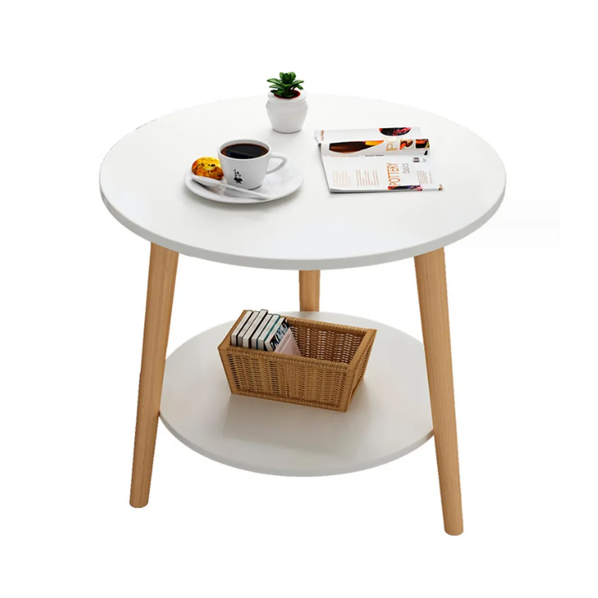 GLOBAL LATIN GROUP - Mesa de Centro con Doble Nivel Organización y Estilo - Blanco