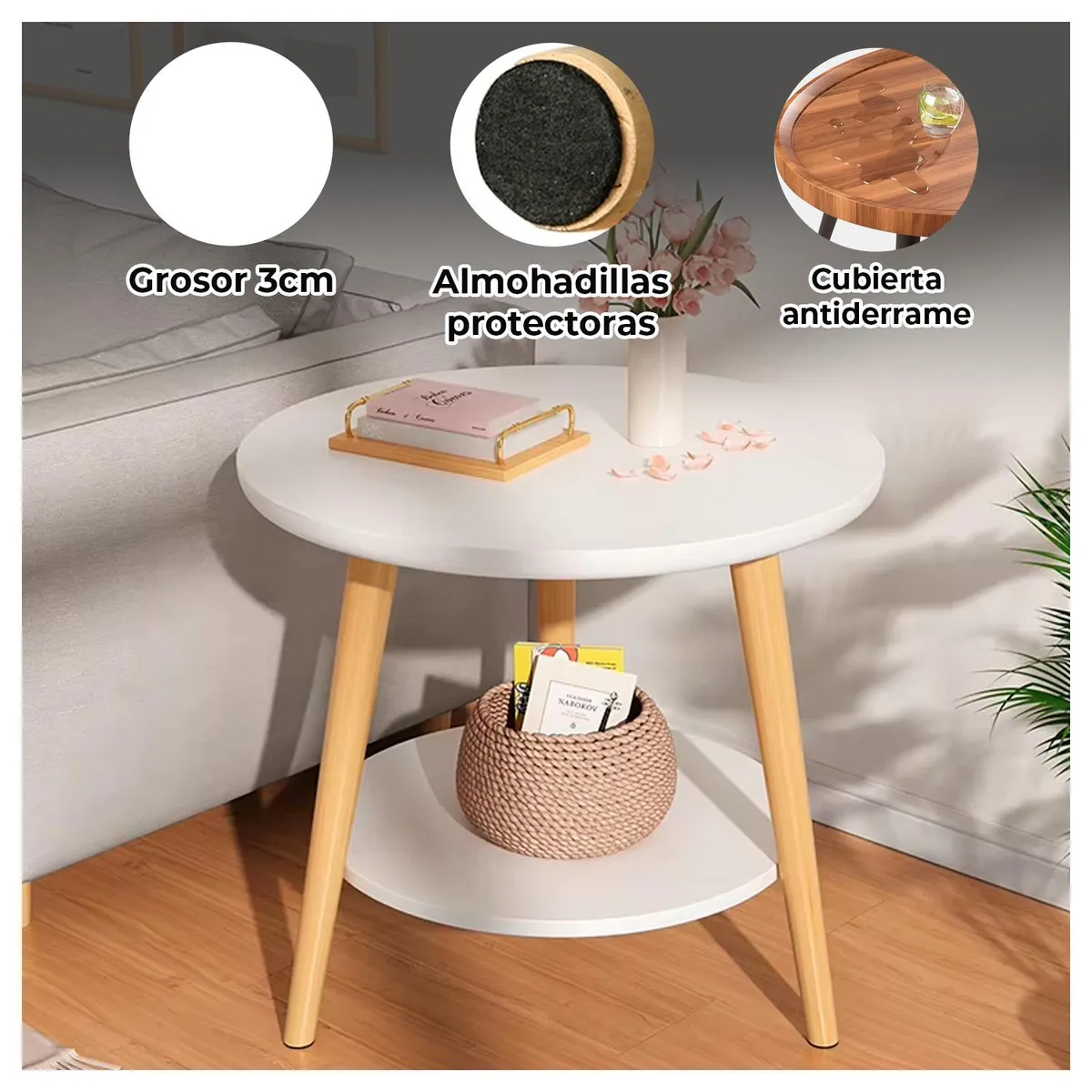 GLOBAL LATIN GROUP - Mesa de Centro con Doble Nivel Organización y Estilo - Blanco