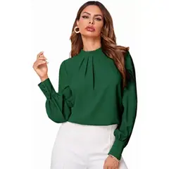GIOIO - Blusa Casual De Cuello Mangas Abullonadas Redondo De Mujer