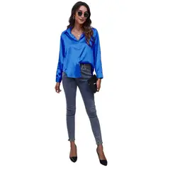 GIOIO - Blusa De Satén De Manga Larga De Seda Sintética Satinada Par