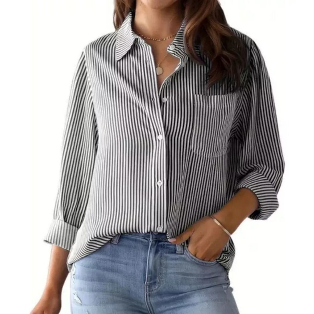 GIOIO - Camisa A Rayas Casuales Holgada De Manga Larga Para Mujer