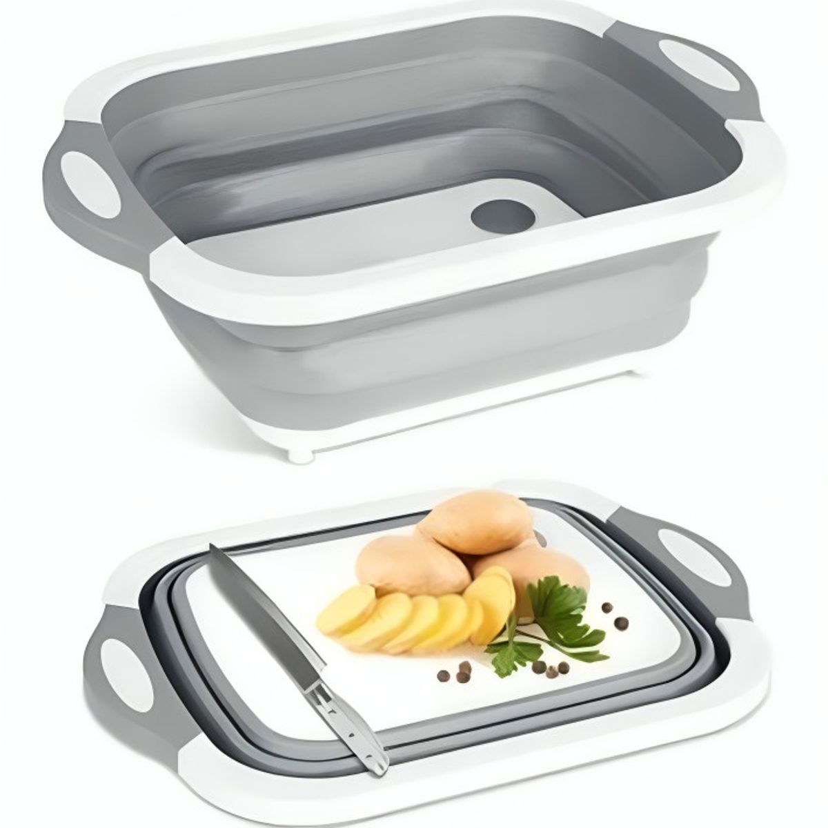 GENERICO - Tabla de cortar 3 en 1 de silicona plegable drenaje