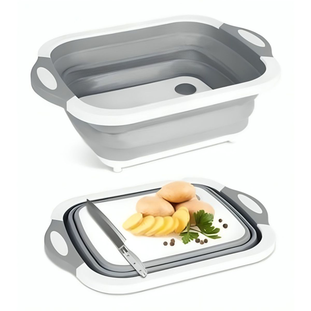 GENERICO - Tabla de cortar 3 en 1 de silicona plegable drenaje