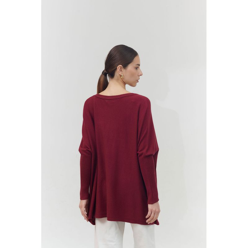 GUINDA - Sweater cuello redondo relajado Ziya Guinda