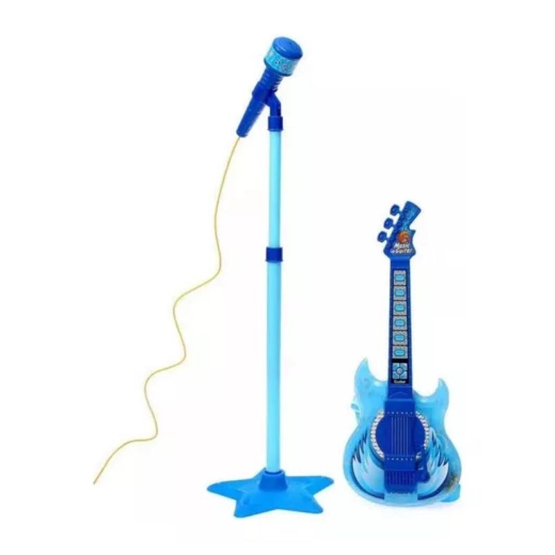 GENERICO - Juguete Guitarra Infantil con Micrófono y Pedestal Azul