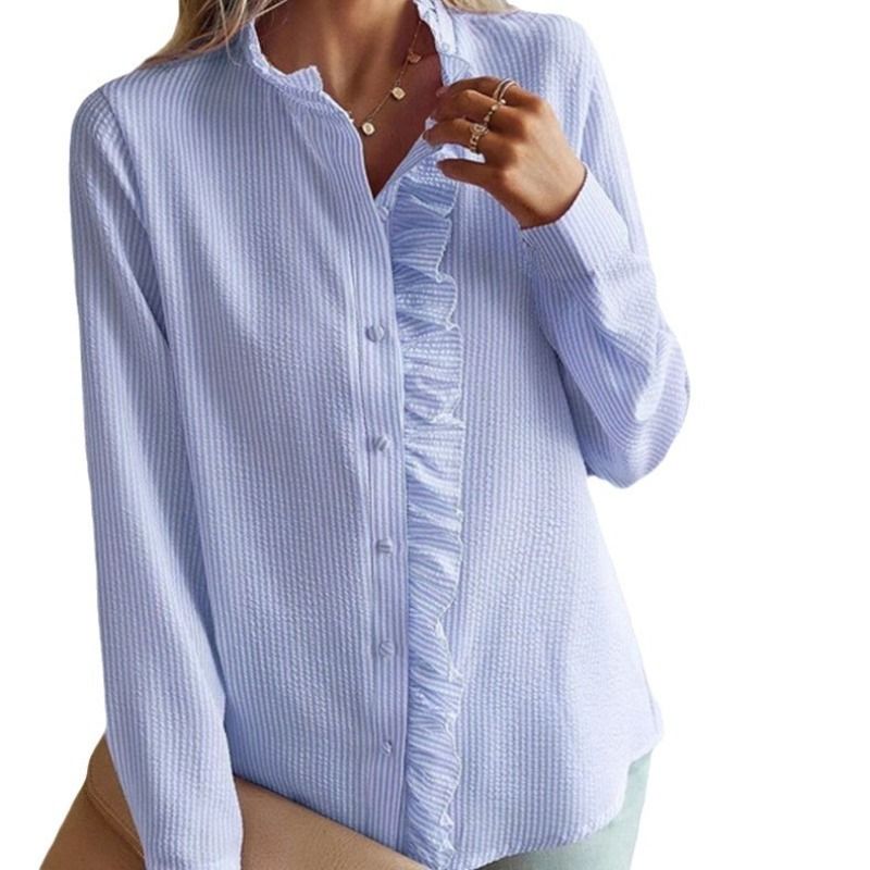 GIOIO - Camisa Mujer Abierta Volantes Manga Globo Larga Holgada