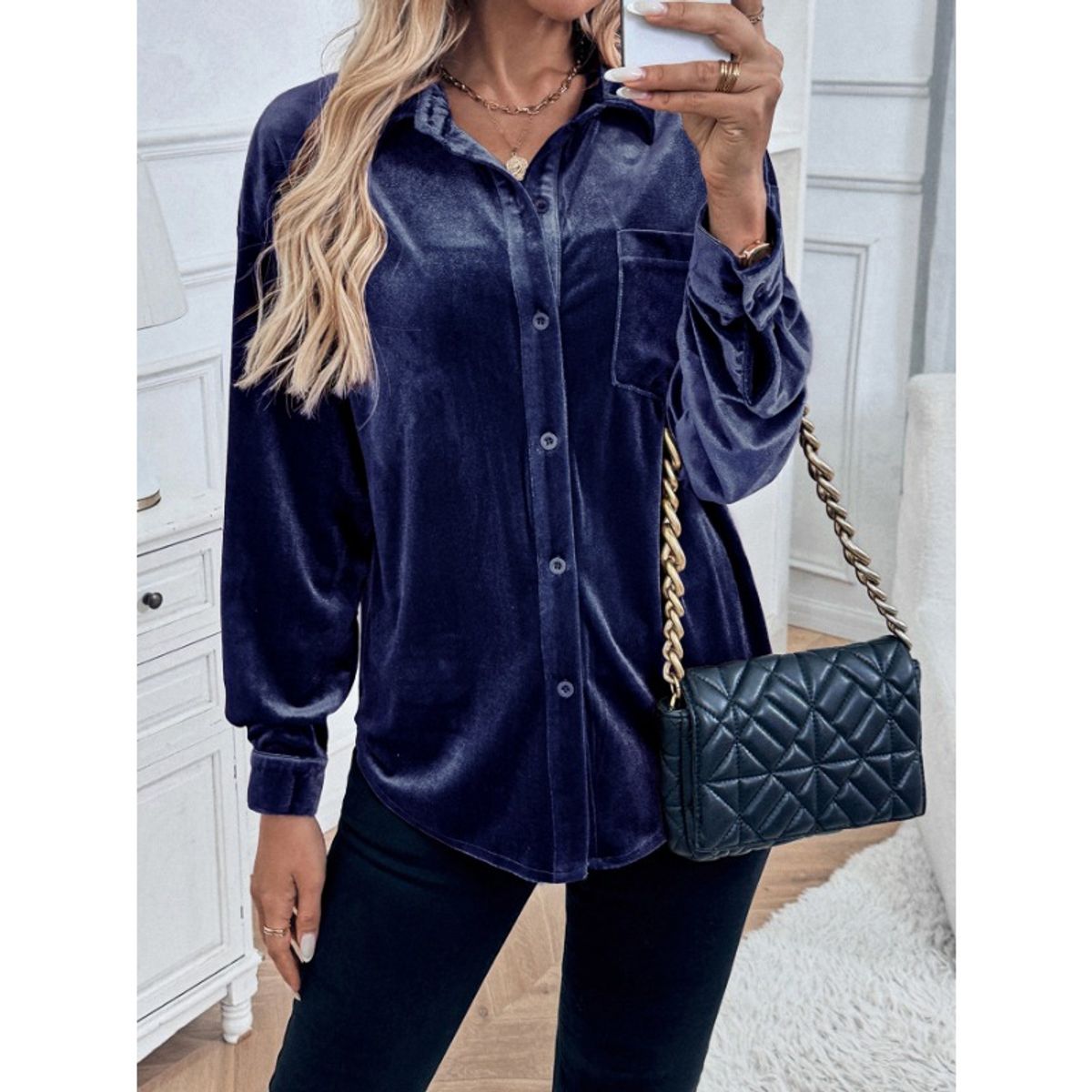 GIOIO - Camisa Mujer Liso Americana Botones Delanteros Manga Larga Casual