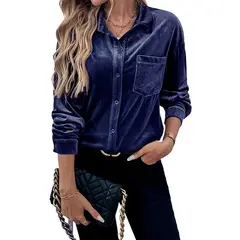 GIOIO - Camisa Mujer Liso Americana Botones Delanteros Manga Larga Casual