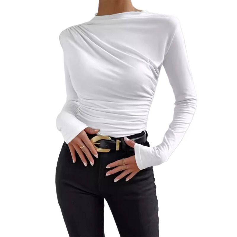 GIOIO - Blusa Mujer Lisa Americana Entallada Fruncida Manga Larga Casual
