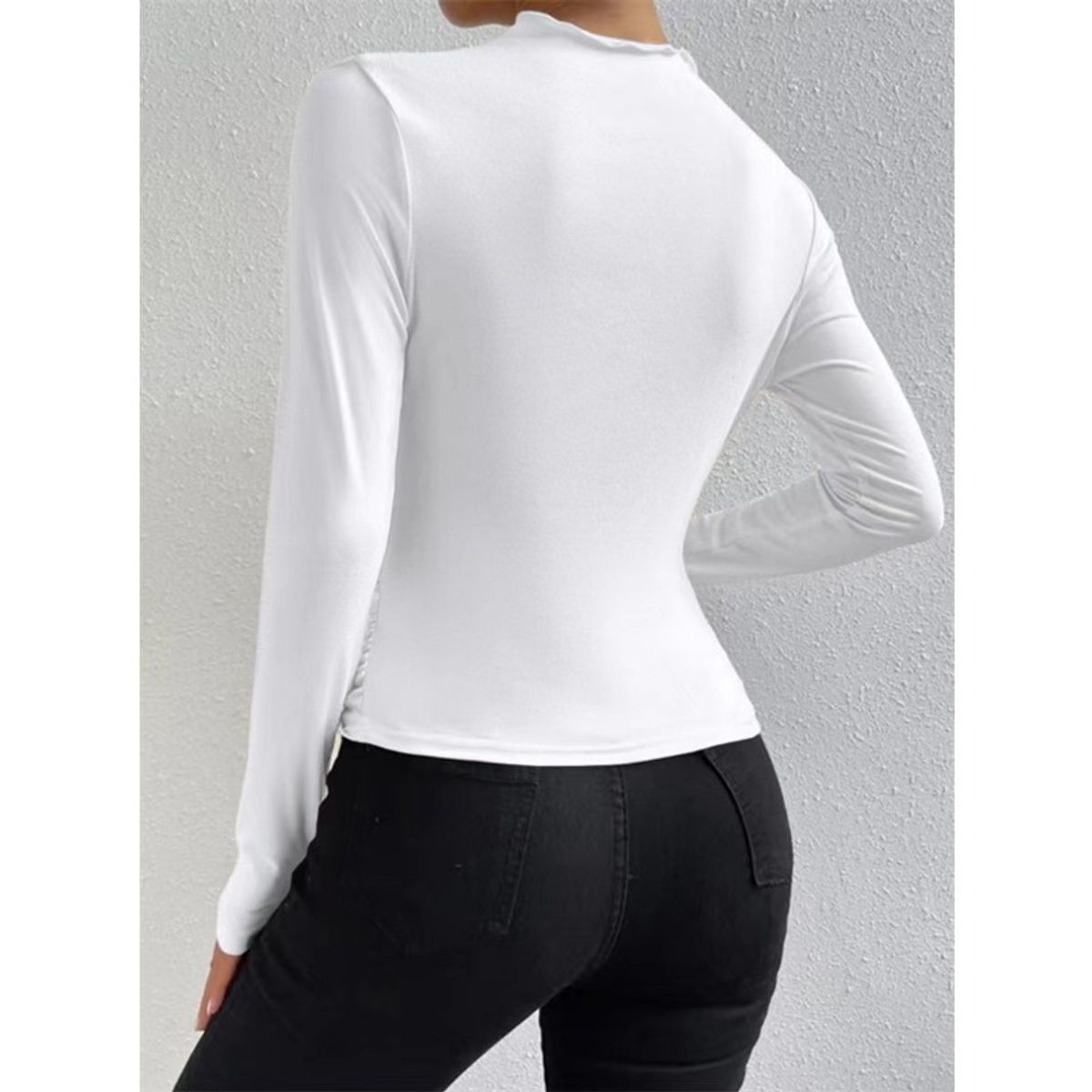 GIOIO - Blusa Mujer Lisa Americana Entallada Fruncida Manga Larga Casual