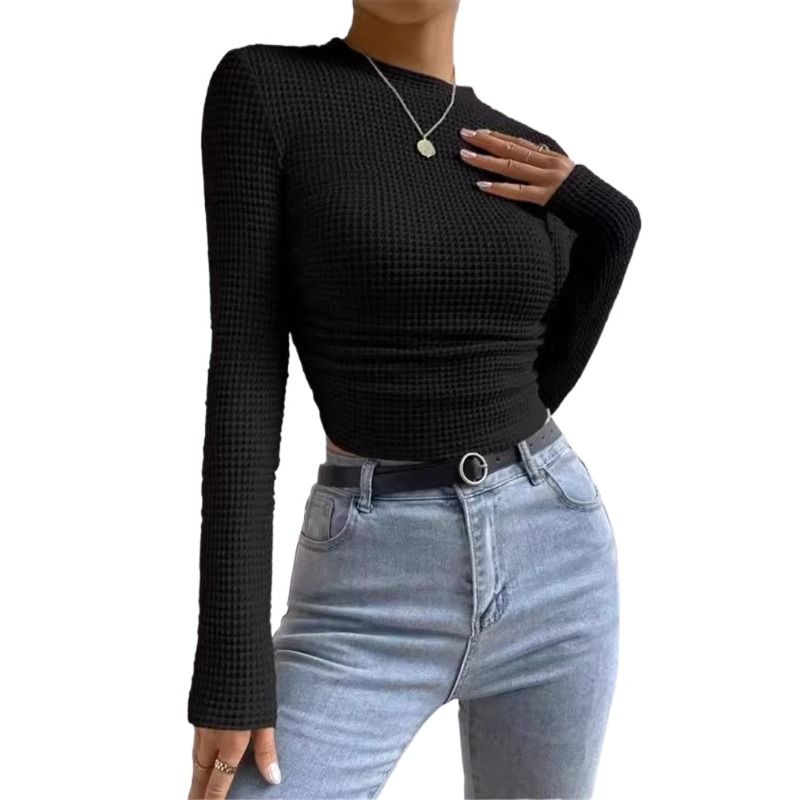 GIOIO - Blusa Mujer Cuadros Entallada Manga Larga Fruncida Casual