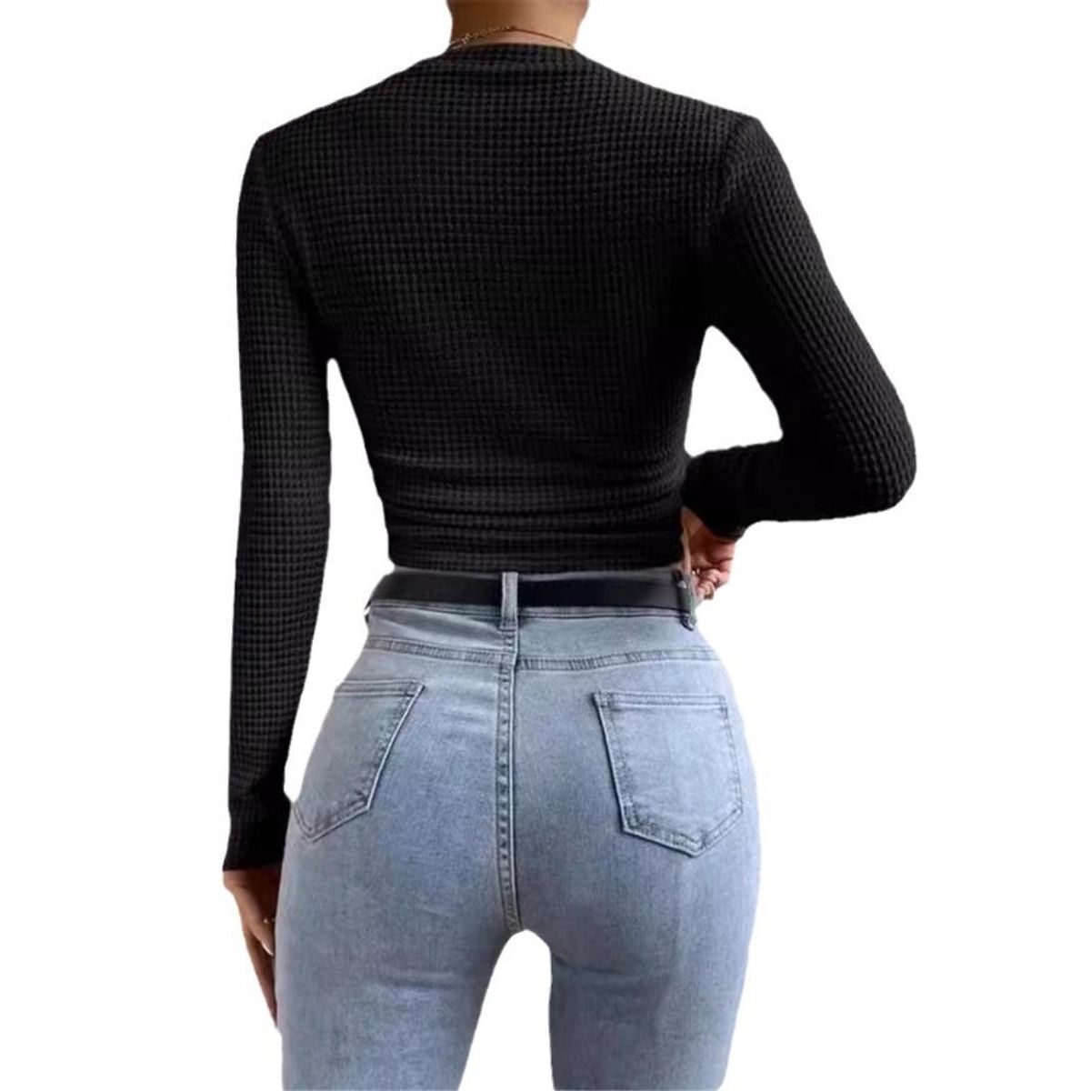 GIOIO - Blusa Mujer Cuadros Entallada Manga Larga Fruncida Casual