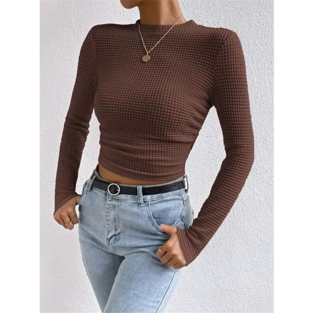 GIOIO - Blusa Mujer Cuadros Entallada Manga Larga Fruncida Casual
