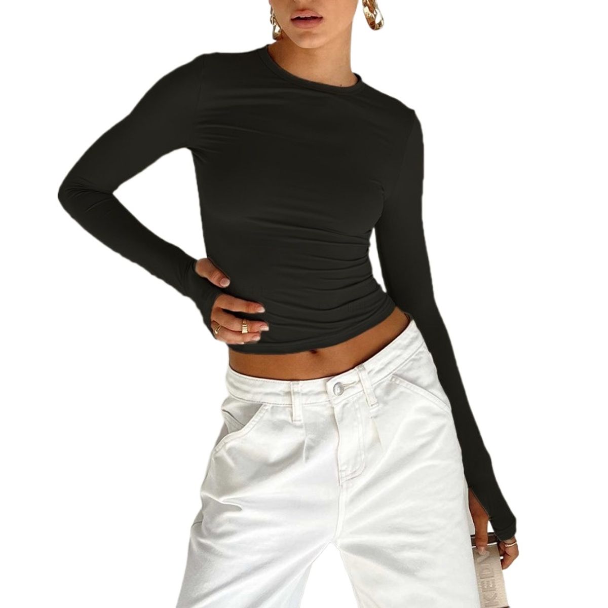 GIOIO - Camiseta Mujer Lisa Entallada Casual Básica