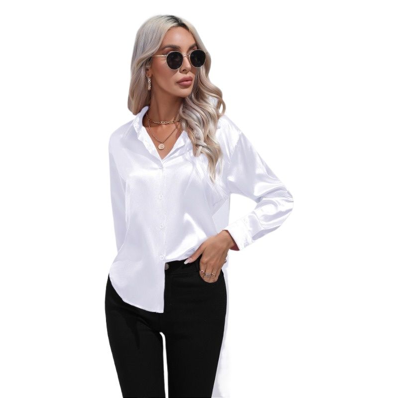 GIOIO - Camisa Mujer Satén Imitación Seda Manga Larga Entallada Casual