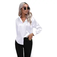 GIOIO - Camisa Mujer Satén Imitación Seda Manga Larga Entallada Casual
