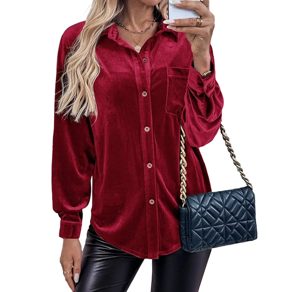 GIOIO - Camisa Mujer Liso Americana Botones Delanteros Manga Larga Casual