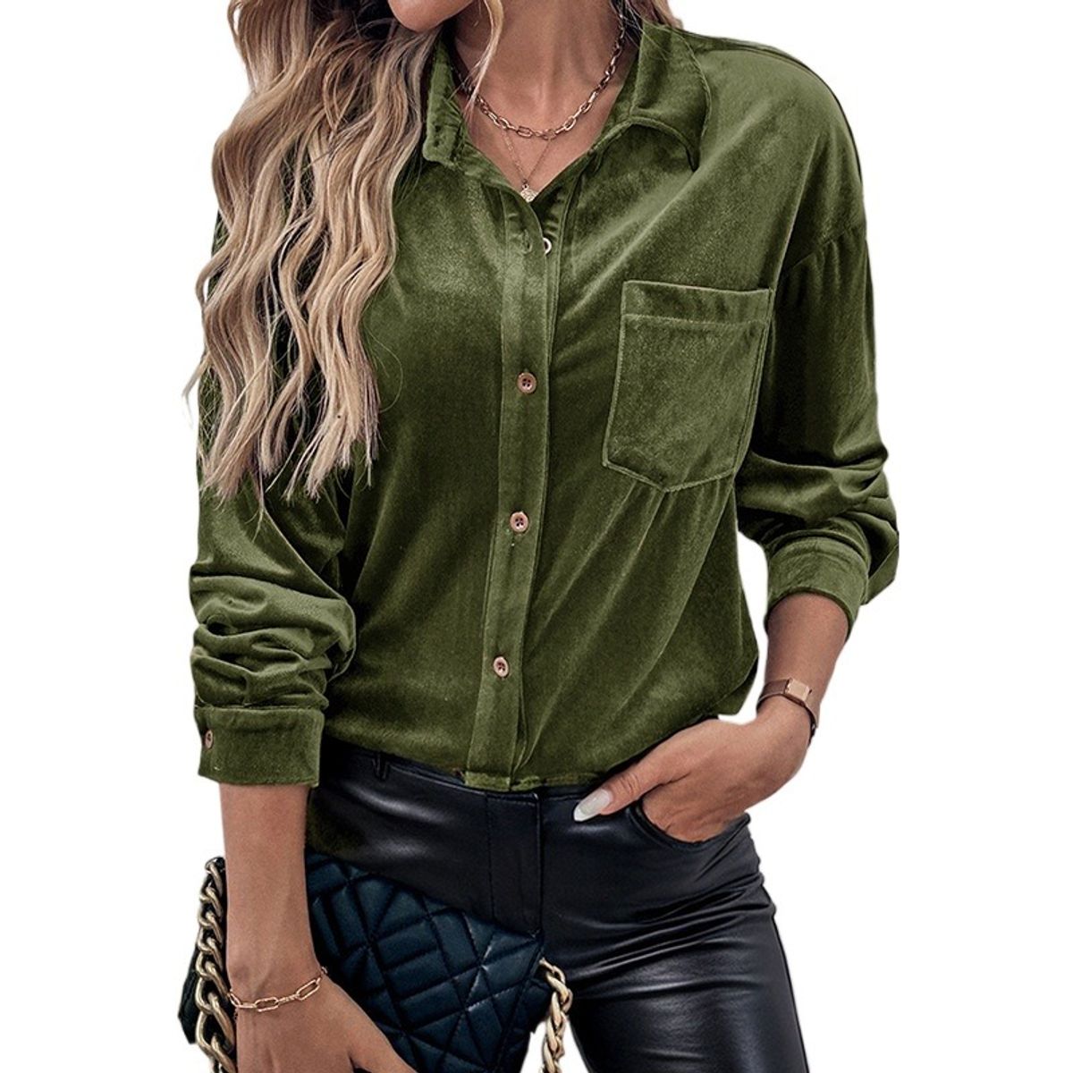 GIOIO - Camisa Mujer Liso Americana Botones Delanteros Manga Larga Casual