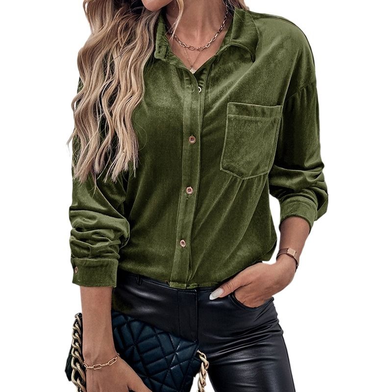 GIOIO - Camisa Mujer Liso Americana Botones Delanteros Manga Larga Casual