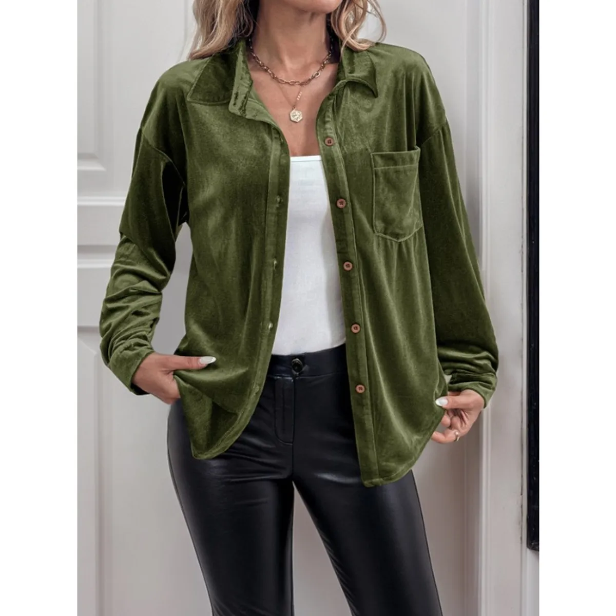 GIOIO - Camisa Mujer Liso Americana Botones Delanteros Manga Larga Casual