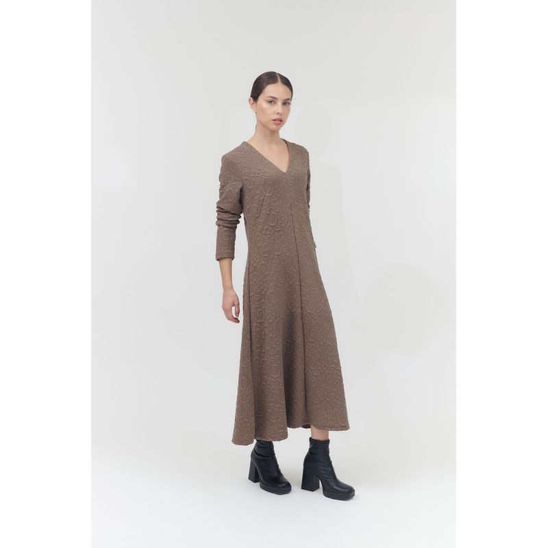GUINDA - Vestido largo cuello en v Guitar Guinda