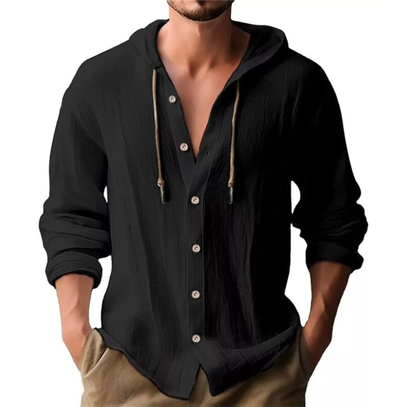 GIOIO - Camisa Informal Con Botones Y Capucha Para Hombre
