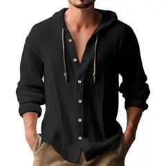 GIOIO - Camisa Informal Con Botones Y Capucha Para Hombre