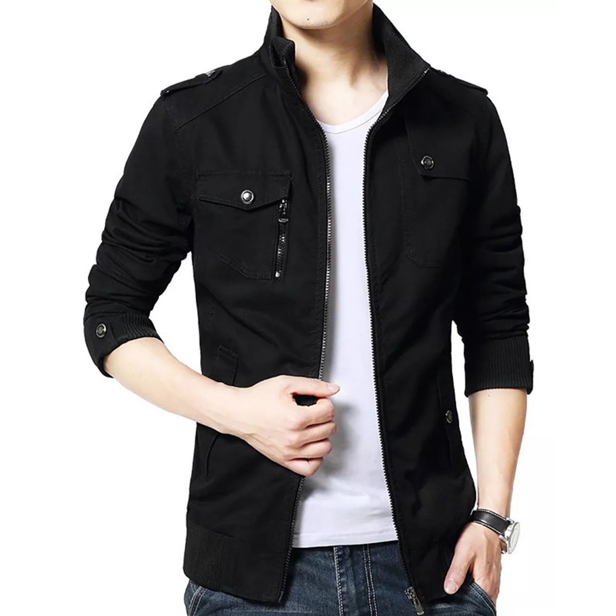 GIOIO - Chamarra Rompeviento Estilo Biker Informal Para Hombre